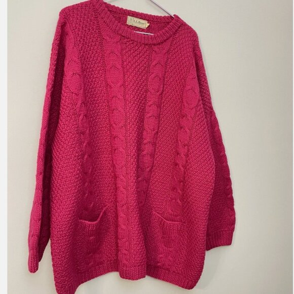 L.L. Bean Sweaters - Vintage LL Bean Women’s 100% Wool Sweater Fisherman Cable Knit XL Pockets